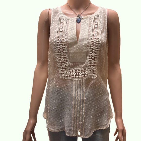Meadow Rue Cream Pleated Bib Collar Sleeveless Top XS - Picture 1 of 7